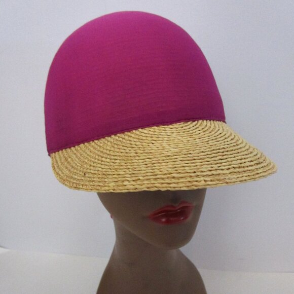 Natural Raffia Straw Visor Brim Cap Baseball Pink Silk Scarf main image 10